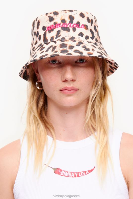 αξεσουάρ Bimba Y Lola βαμβακερό καπέλο με στάμπα λεοπάρ L2L28866 φυσικός