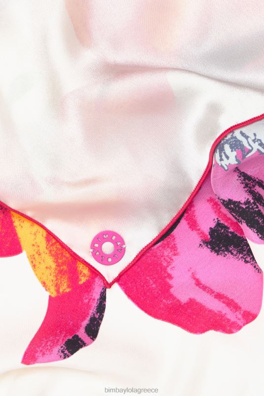 αξεσουάρ Bimba Y Lola λουλουδένιο μεταξωτό μαντήλι L2L28606 υπόλευκο