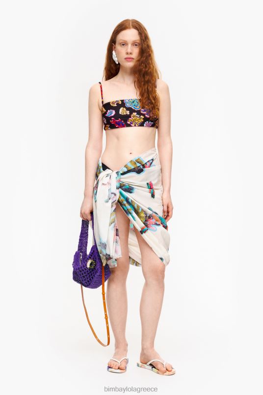 αξεσουάρ Bimba Y Lola βαμβακερό σαρόνγκ με μακριά στάμπα L2L28609 κοράλλι