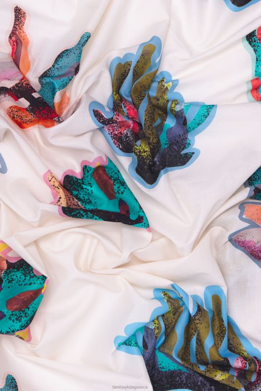 αξεσουάρ Bimba Y Lola βαμβακερό σαρόνγκ με μακριά στάμπα L2L28609 κοράλλι