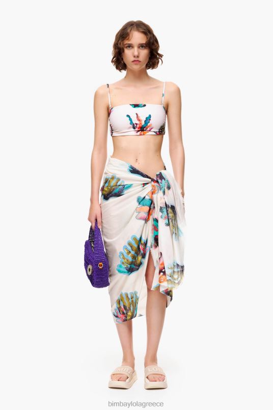 αξεσουάρ Bimba Y Lola βαμβακερό σαρόνγκ με μακριά στάμπα L2L28609 κοράλλι