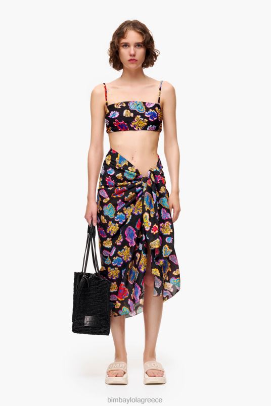 αξεσουάρ Bimba Y Lola μακρύ βαμβακερό σαρόνγκ θαλάσσης L2L28610 μαύρος