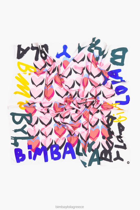 αξεσουάρ Bimba Y Lola καρδιές γκράφιτι λογότυπο κασκόλ L2L28614 υπόλευκο
