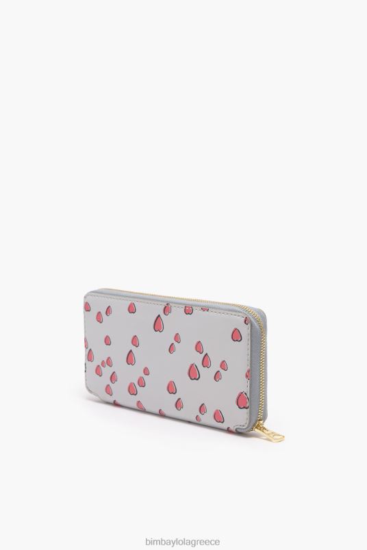 αξεσουάρ Bimba Y Lola ελαφρύ δερμάτινο πορτοφόλι με μικρές καρδιές L2L281065 γκρί