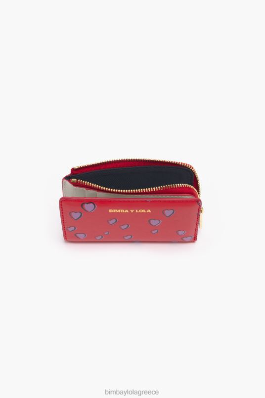 αξεσουάρ Bimba Y Lola δερμάτινο ορθογώνιο τσαντάκι με μικρές καρδιές L2L281004 το κόκκινο