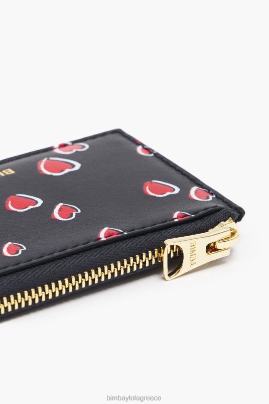 αξεσουάρ Bimba Y Lola Δερμάτινο ορθογώνιο τσαντάκι με στάμπα με μικρές καρδιές L2L281007 μαύρος
