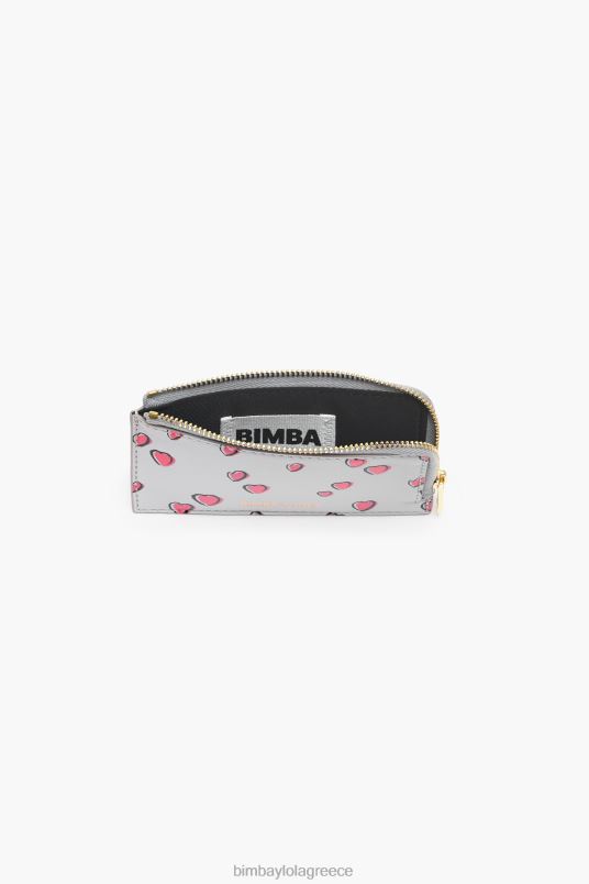 αξεσουάρ Bimba Y Lola Δερμάτινο ορθογώνιο τσαντάκι με στάμπα με μικρές καρδιές L2L281008 γκρί