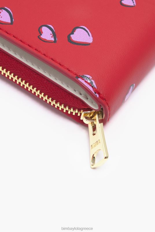 αξεσουάρ Bimba Y Lola δερμάτινο πορτοφόλι με στάμπα με μικρές καρδιές L2L281011 το κόκκινο
