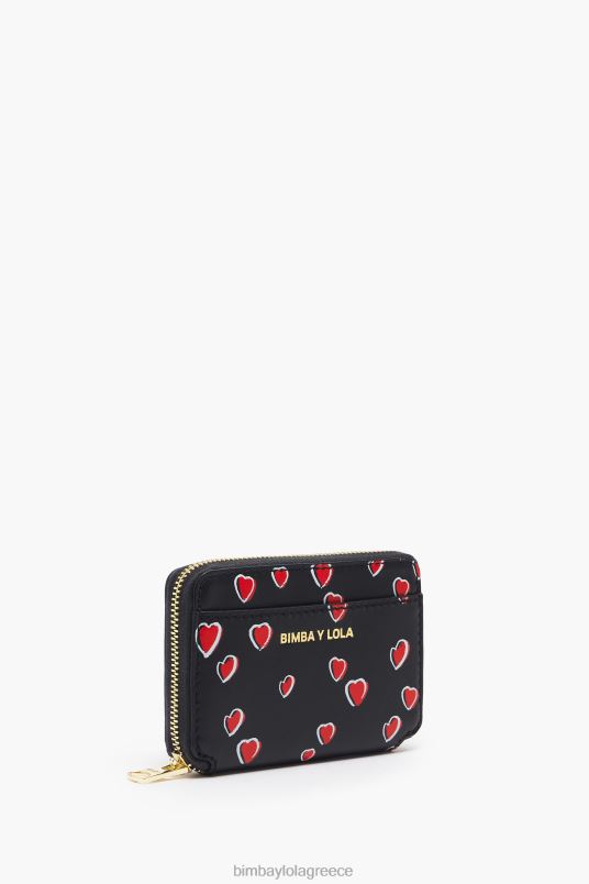 αξεσουάρ Bimba Y Lola δερμάτινο τσαντάκι με στάμπα με μικρές καρδιές L2L281013 μαύρος