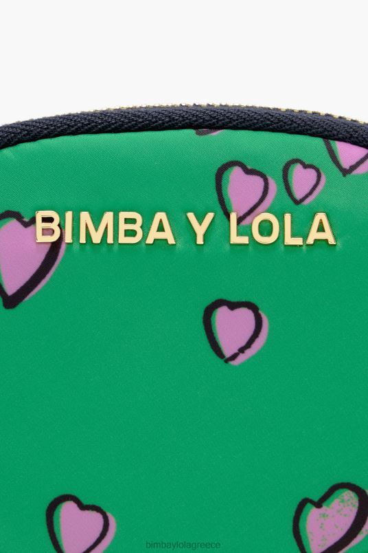 αξεσουάρ Bimba Y Lola τσαντάκι νομισμάτων με τύπωμα καρδιές L2L281027 οβάλ πράσινο