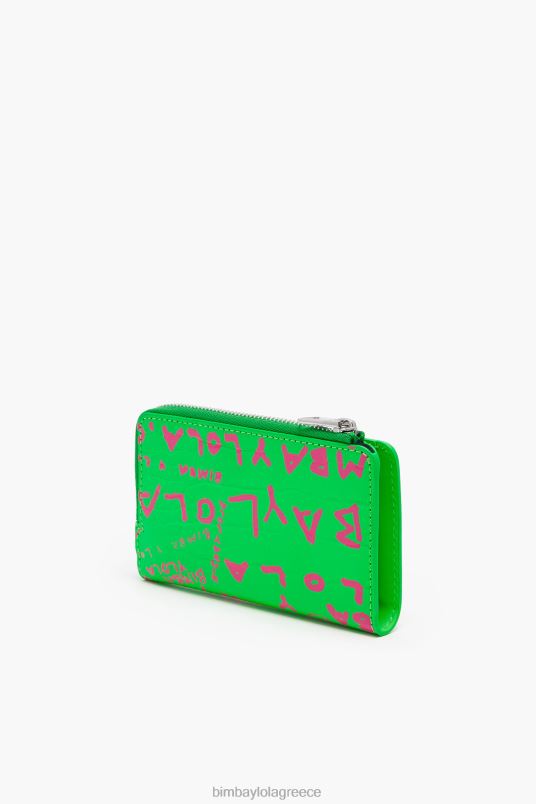 αξεσουάρ Bimba Y Lola ορθογώνιο πορτοφόλι με τύπωμα κροκόδειλου L2L281037 πράσινος
