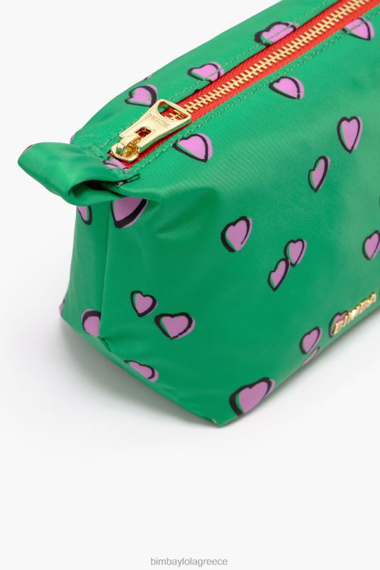 αξεσουάρ Bimba Y Lola μικρή τραπεζοθήκη μακιγιάζ με στάμπα καρδιές L2L281079 πράσινος