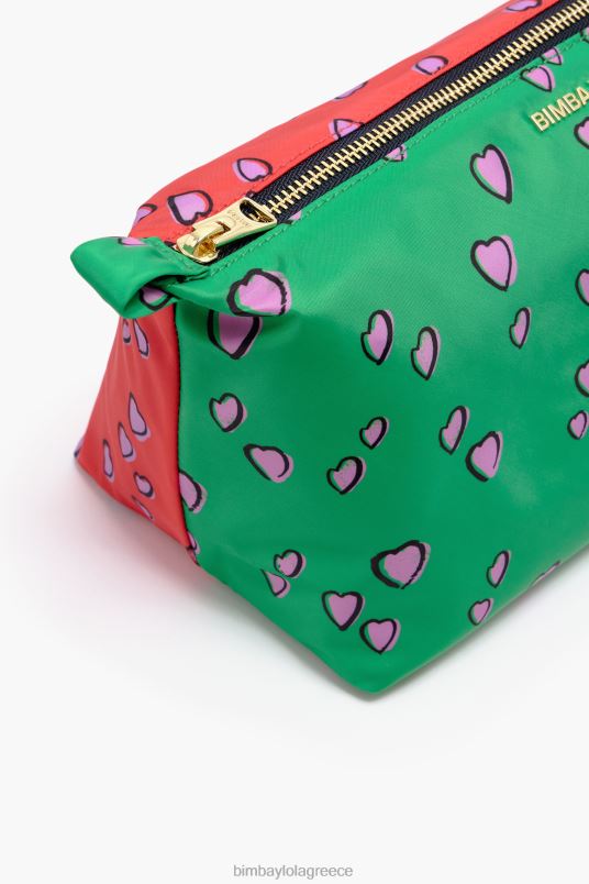 αξεσουάρ Bimba Y Lola μεγάλη θήκη μακιγιάζ με στάμπα καρδιές L2L281083 τραπεζοπράσινο