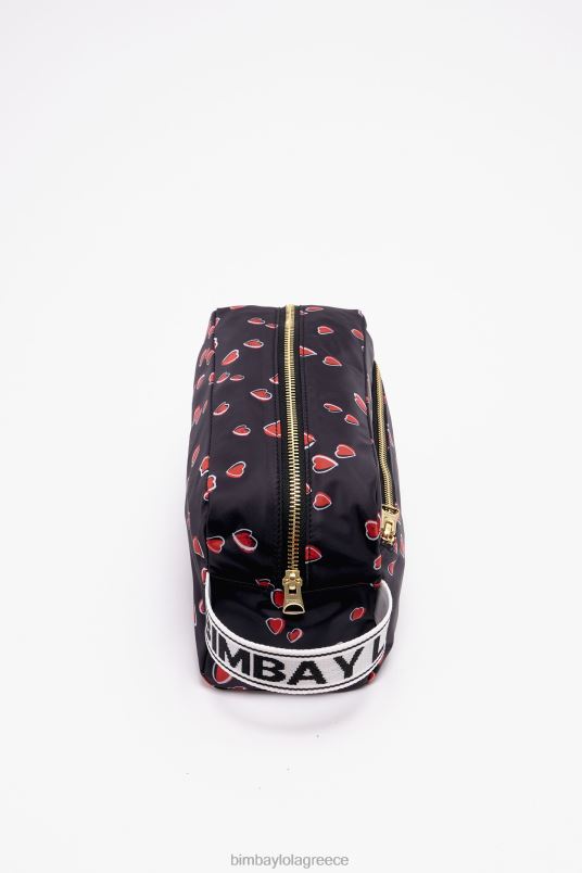 αξεσουάρ Bimba Y Lola μεγάλη ορθογώνια θήκη μακιγιάζ με στάμπα καρδιές L2L281087 μαύρος