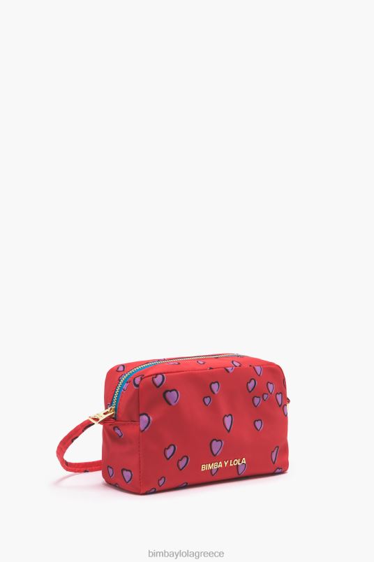 αξεσουάρ Bimba Y Lola μεσαία ορθογώνια θήκη μακιγιάζ με στάμπα καρδιές L2L281088 το κόκκινο