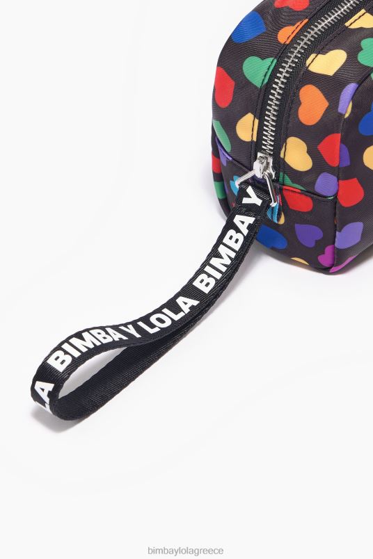 αξεσουάρ Bimba Y Lola καρδιές στάμπα νάιλον θήκη μακιγιάζ μισού φεγγαριού L2L281118 μαύρος
