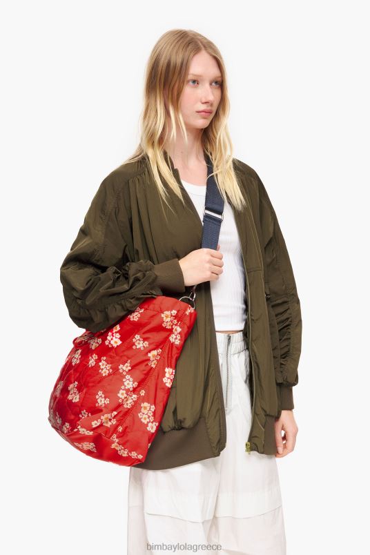 αξεσουάρ Bimba Y Lola νάιλον τσάντα με ακρυλικά λουλούδια L2L28133 το κόκκινο