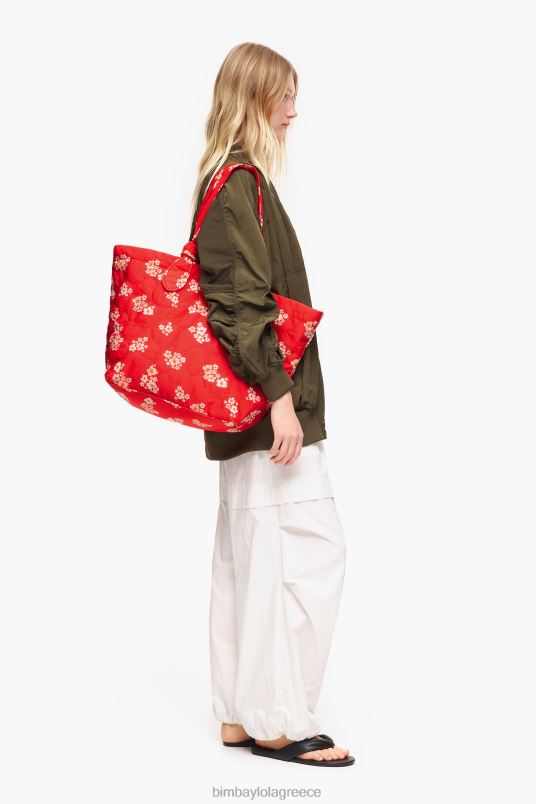 αξεσουάρ Bimba Y Lola νάιλον τσάντα με ακρυλικά λουλούδια L2L28133 το κόκκινο