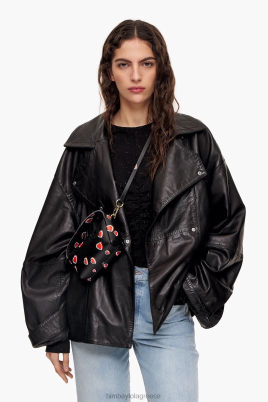 αξεσουάρ Bimba Y Lola τσάντα hobo δερμάτινη καρδιά L2L2860 μαύρος