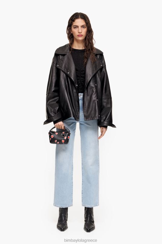 αξεσουάρ Bimba Y Lola τσάντα hobo δερμάτινη καρδιά L2L2860 μαύρος