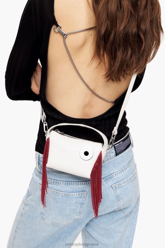 αξεσουάρ Bimba Y Lola δερμάτινη τσάντα hobo L2L2861 υπόλευκο