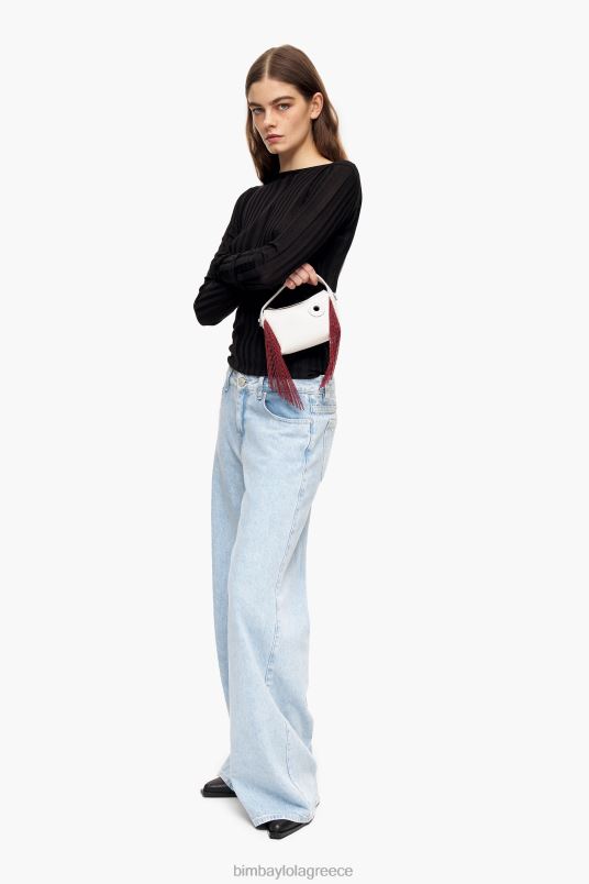 αξεσουάρ Bimba Y Lola δερμάτινη τσάντα hobo L2L2861 υπόλευκο