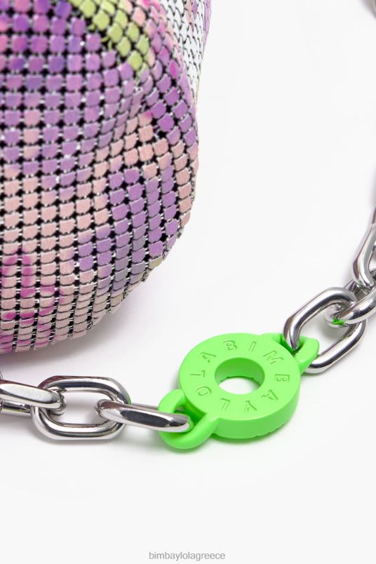 αξεσουάρ Bimba Y Lola λουλούδια κυλινδρική τσάντα με διχτυωτό σπρέι L2L28142 ροζ