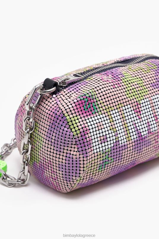 αξεσουάρ Bimba Y Lola λουλούδια κυλινδρική τσάντα με διχτυωτό σπρέι L2L28142 ροζ