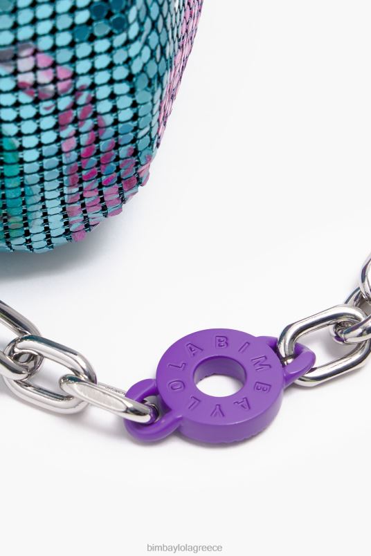 αξεσουάρ Bimba Y Lola μπανάνες μείγμα διχτυωτό κυλινδρικό σακουλάκι L2L28143 ακουαμαρίνης