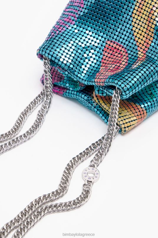 αξεσουάρ Bimba Y Lola τσάντα κουβά με εμπριμέ εμπριμέ μείγμα μπανανών L2L28145 ακουαμαρίνης