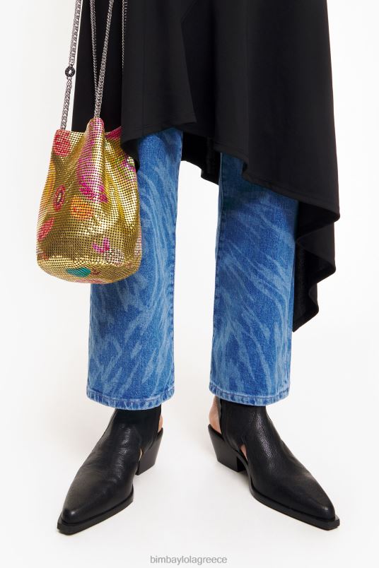 αξεσουάρ Bimba Y Lola τσάντα κουβά τσάντα με εμπριμέ εμπριμέ μείγμα μπανανών L2L28146 χρυσαφένιος