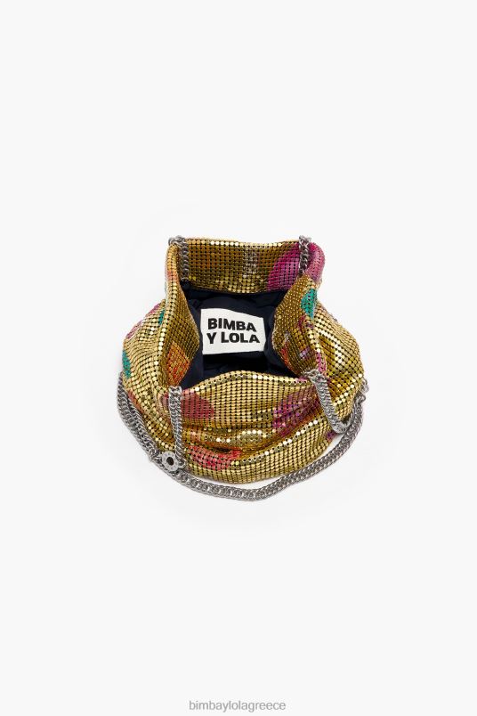 αξεσουάρ Bimba Y Lola τσάντα κουβά τσάντα με εμπριμέ εμπριμέ μείγμα μπανανών L2L28146 χρυσαφένιος