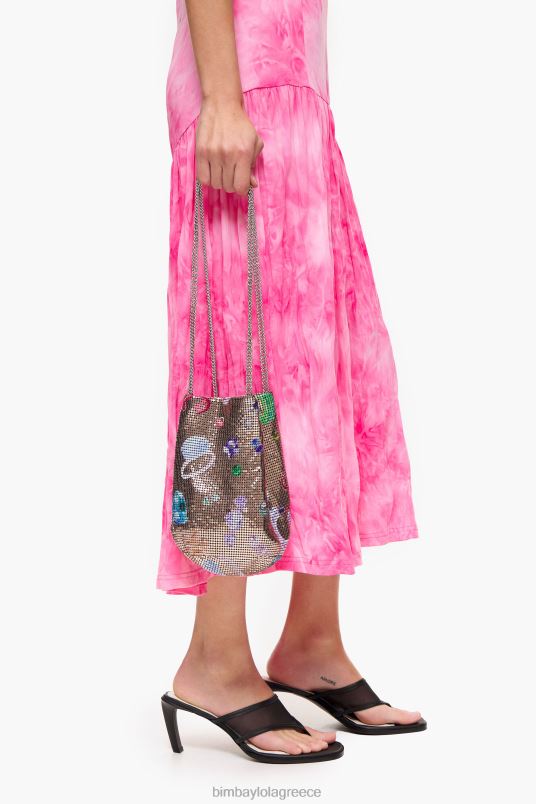 αξεσουάρ Bimba Y Lola πεσμένα κοσμήματα εκτύπωσης διχτυωτό κουβά τσάντα L2L28147 χρυσαφένιος