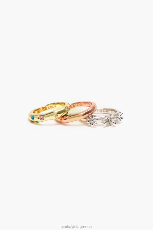 αξεσουάρ Bimba Y Lola σετ δαχτυλιδιών L2L28684 λουλούδια και κρύσταλλα