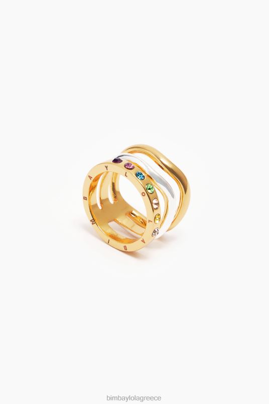 αξεσουάρ Bimba Y Lola δαχτυλίδι κρυστάλλων τριών ζωνών L2L28843 πολύχρωμο