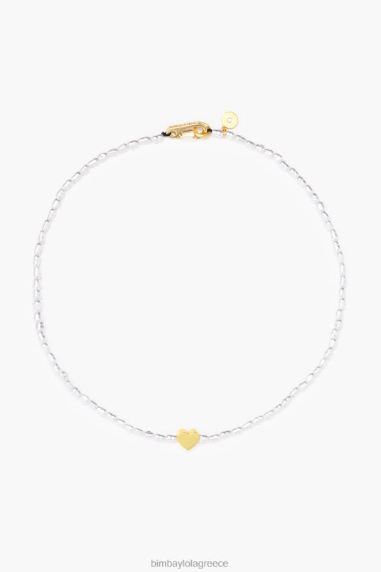 αξεσουάρ Bimba Y Lola κοντό κολιέ καρδιά με πέρλες L2L28788 χρυσαφένιος