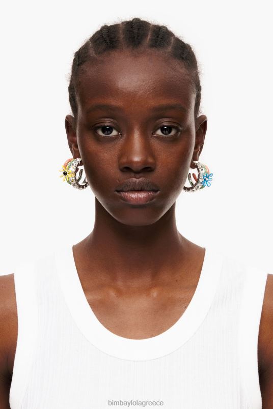 αξεσουάρ Bimba Y Lola λουλούδια μάξι σκουλαρίκια κρίκοι L2L28675 πολύχρωμο