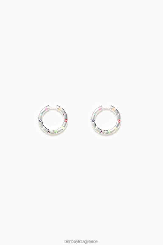 αξεσουάρ Bimba Y Lola σκουλαρίκια κρίκοι με λογότυπο L2L28715 ασημί και πολύχρωμο