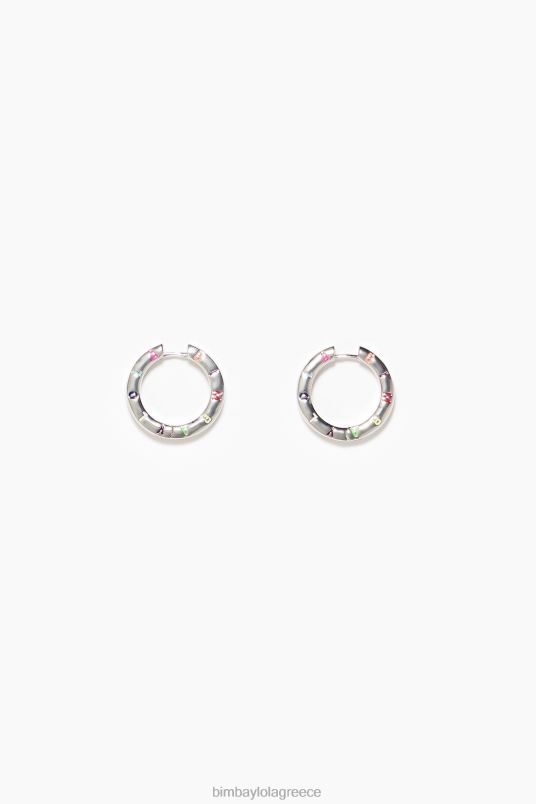 αξεσουάρ Bimba Y Lola σκουλαρίκια κρίκοι με λογότυπο L2L28717 σκούρο ασημί και πολύχρωμο