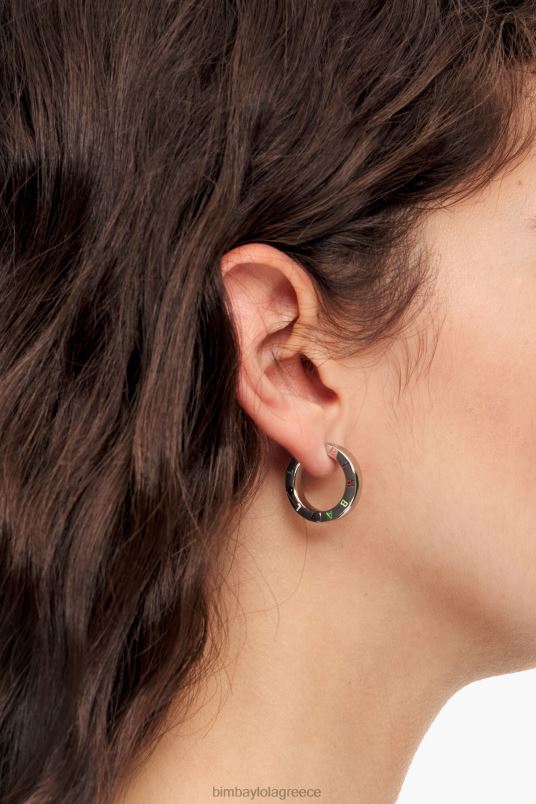 αξεσουάρ Bimba Y Lola σκουλαρίκια κρίκοι με λογότυπο L2L28717 σκούρο ασημί και πολύχρωμο