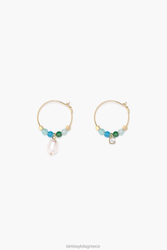 αξεσουάρ Bimba Y Lola σκουλαρίκια κρίκοι με μικρές πέτρες L2L28736 τουρκουάζ