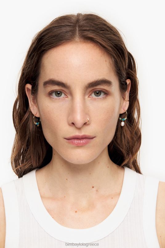 αξεσουάρ Bimba Y Lola σκουλαρίκια κρίκοι με μικρές πέτρες L2L28736 τουρκουάζ