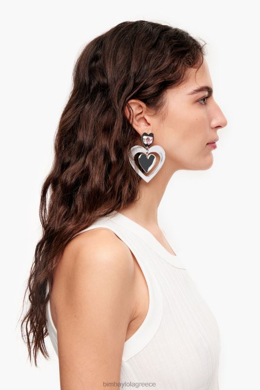 αξεσουάρ Bimba Y Lola Σκουλαρίκια κρίκοι κρύσταλλα καρδιά L2L28739 ασήμι