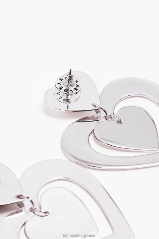αξεσουάρ Bimba Y Lola Σκουλαρίκια κρίκοι κρύσταλλα καρδιά L2L28739 ασήμι