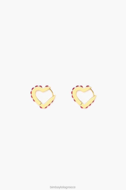 αξεσουάρ Bimba Y Lola Σκουλαρίκια κρίκοι κρύσταλλα καρδιά L2L28779 το κόκκινο