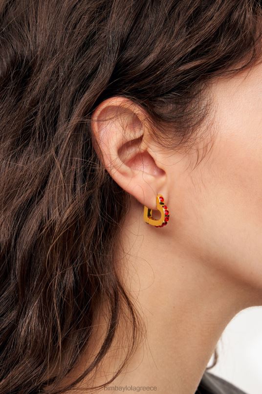 αξεσουάρ Bimba Y Lola Σκουλαρίκια κρίκοι κρύσταλλα καρδιά L2L28779 το κόκκινο