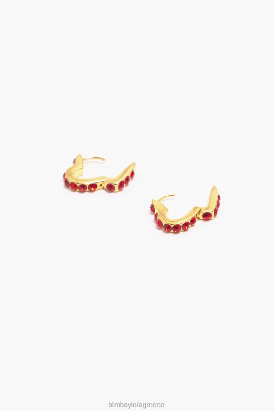 αξεσουάρ Bimba Y Lola Σκουλαρίκια κρίκοι κρύσταλλα καρδιά L2L28779 το κόκκινο