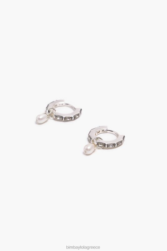 αξεσουάρ Bimba Y Lola κρυστάλλινα μαργαριταρένια σκουλαρίκια L2L28783 ασήμι