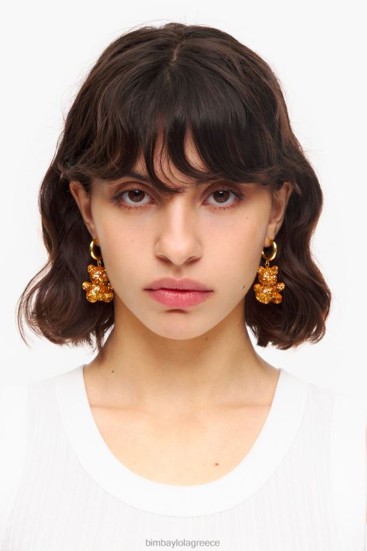 αξεσουάρ Bimba Y Lola Σκουλαρίκια με μακριά ρητίνη αρκουδάκι L2L28796 χρυσός