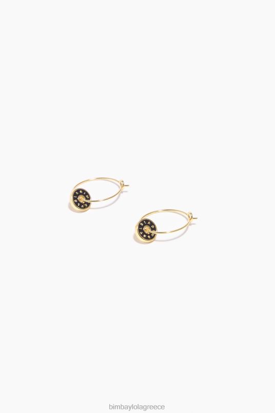 αξεσουάρ Bimba Y Lola Σκουλαρίκια κρίκοι με λογότυπο εμαγιέ L2L28827 μαύρος